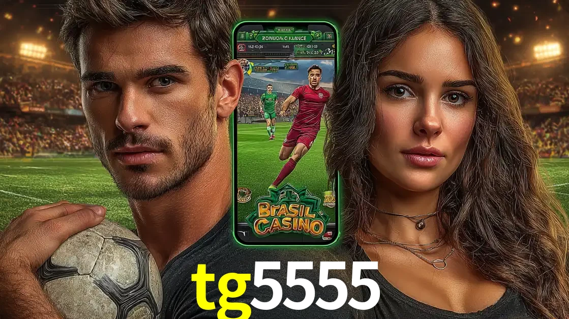 Homem segurando uma bola de futebol e uma mulher ao lado de um smartphone exibindo o jogo de apostas esportivas da tg5555. Faça seu palpite no cassino online.